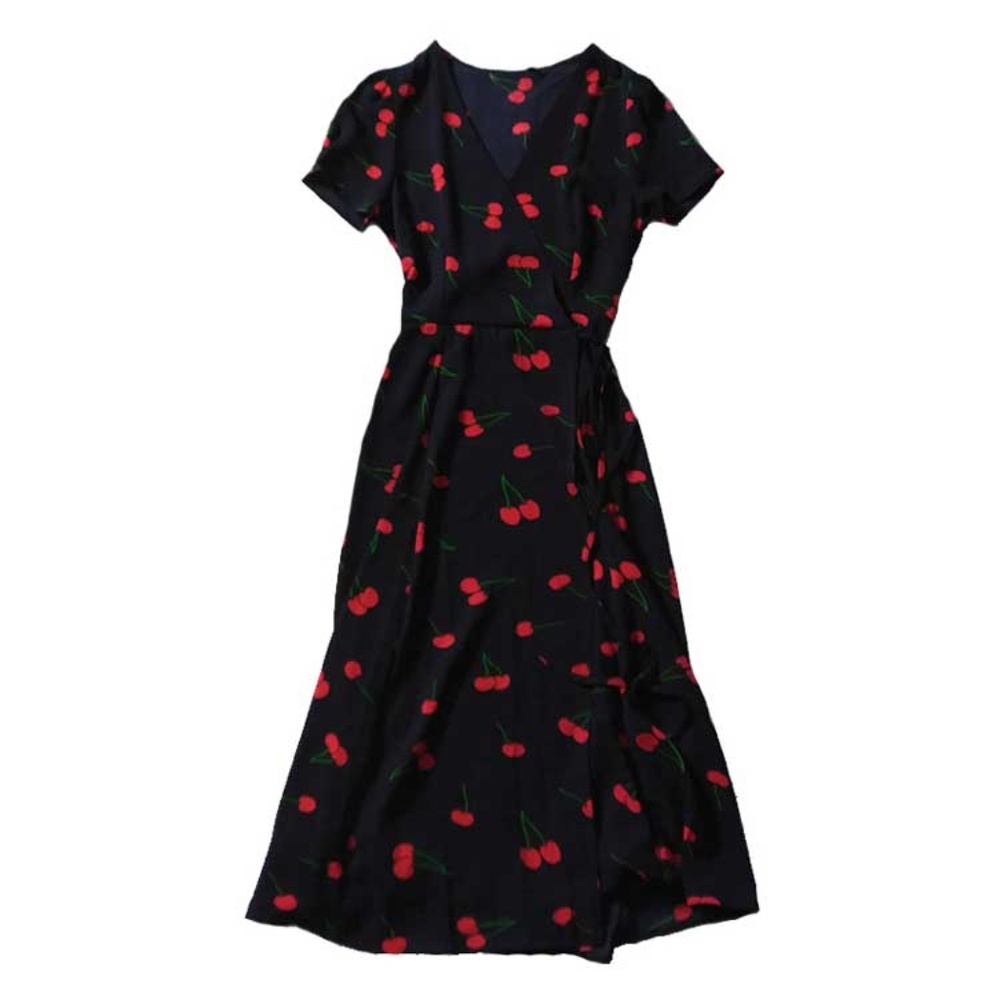 Cherry print boho gypsy true wrap dress - Picture 5 of 5